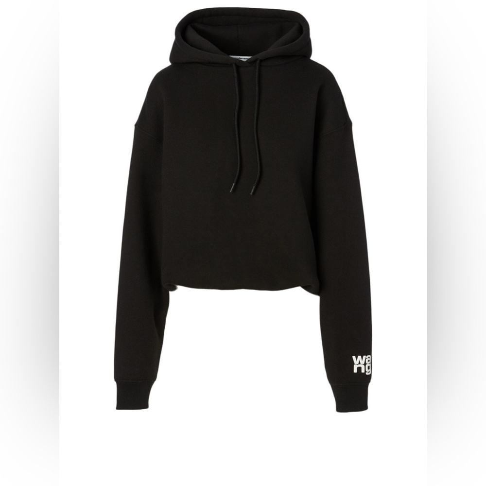 Alexander Wang Black Cropped Hoodie with Logo Cuff